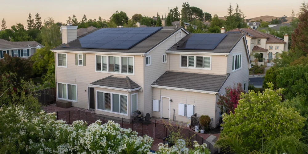 Residential home with rooftop solar panels
