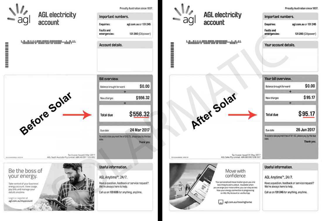 Energy bill comparison before and after solar